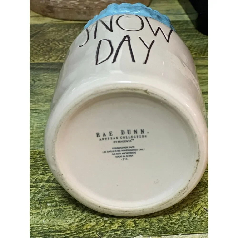 Rae Dunn SNOW DAY w/ BLUE Hat Lid Ceramic Baby Canister Candy Jar Farmhouse Deco